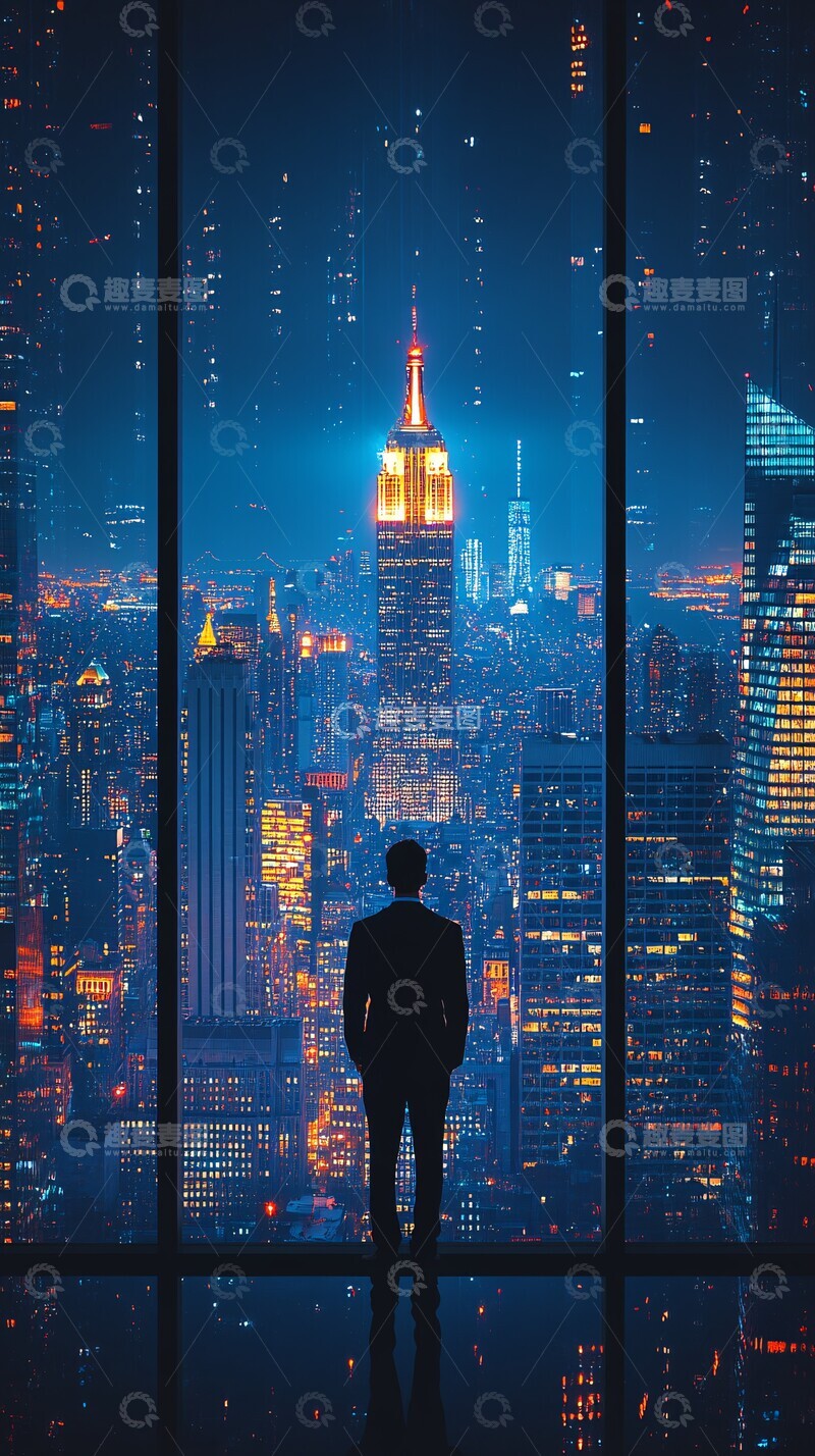 高清大图下载【趣麦麦图】西装男背影城市夜景2