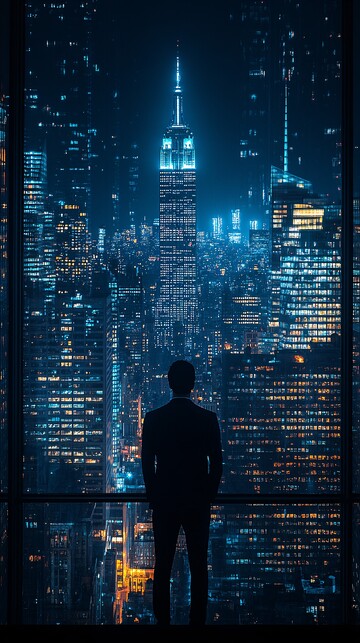 西装男背影城市夜景3