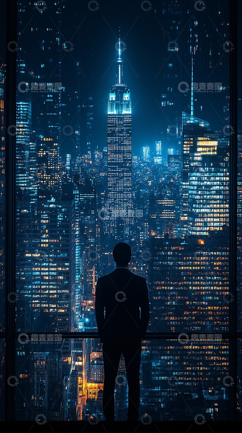 高清大图下载【趣麦麦图】西装男背影城市夜景3