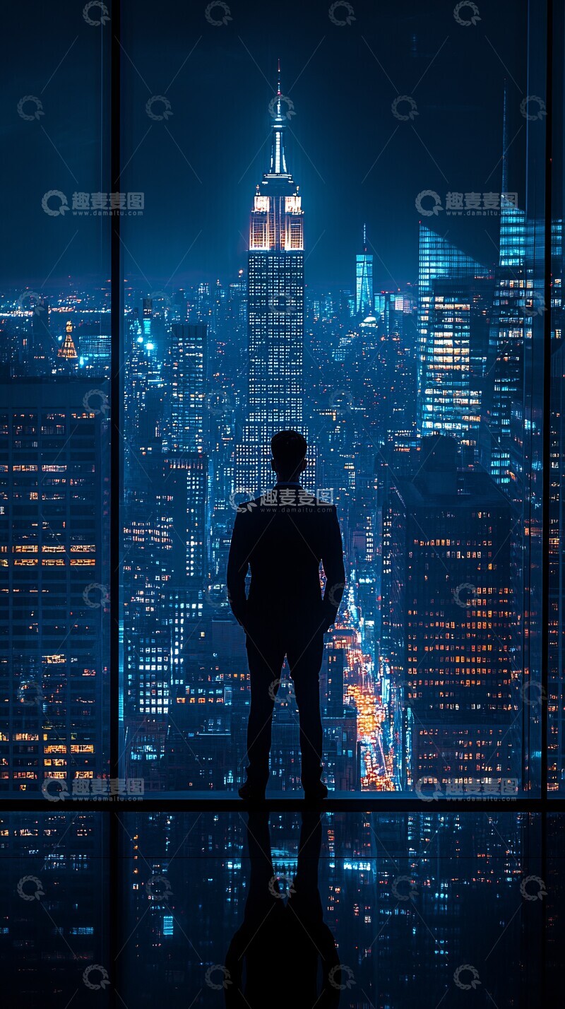 高清大图下载【趣麦麦图】西装男背影城市夜景1
