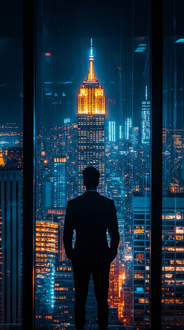 西装男背影城市夜景