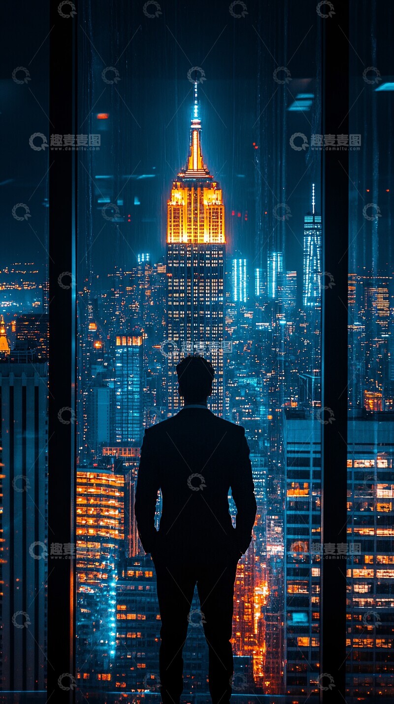 高清大图下载【趣麦麦图】西装男背影城市夜景