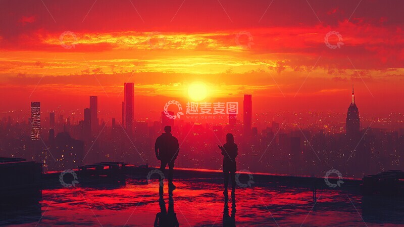 高清大图下载【趣麦麦图】两人屋顶对话1