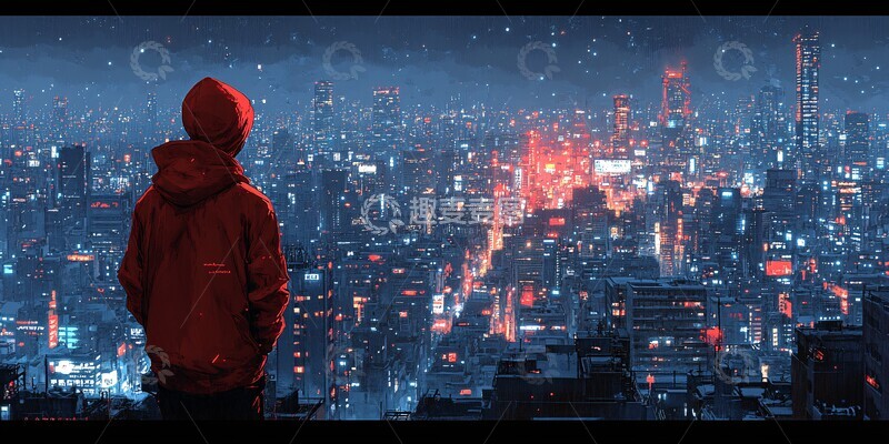 高清大图下载【趣麦麦图】男子眺望未来都市