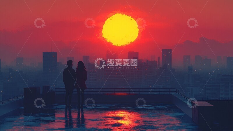 高清大图下载【趣麦麦图】两人屋顶对话2