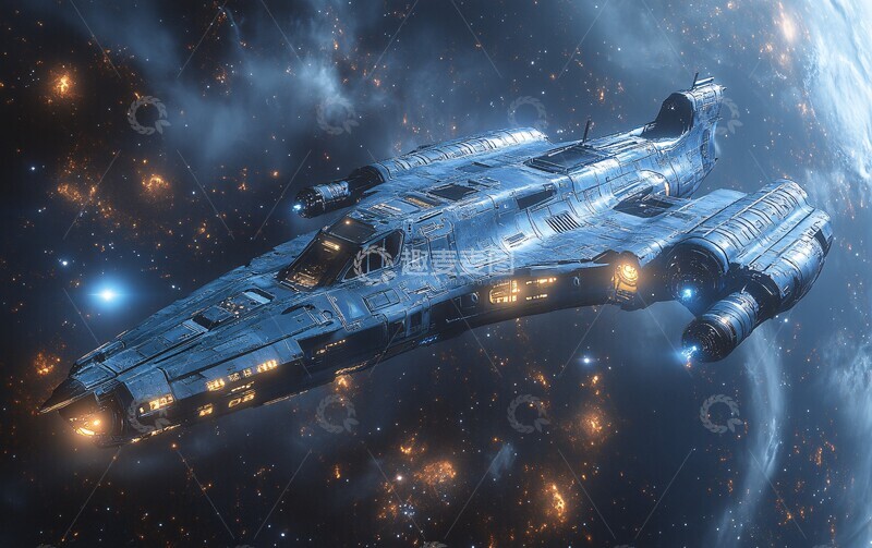 高清大图下载【趣麦麦图】蓝色星空飞船2