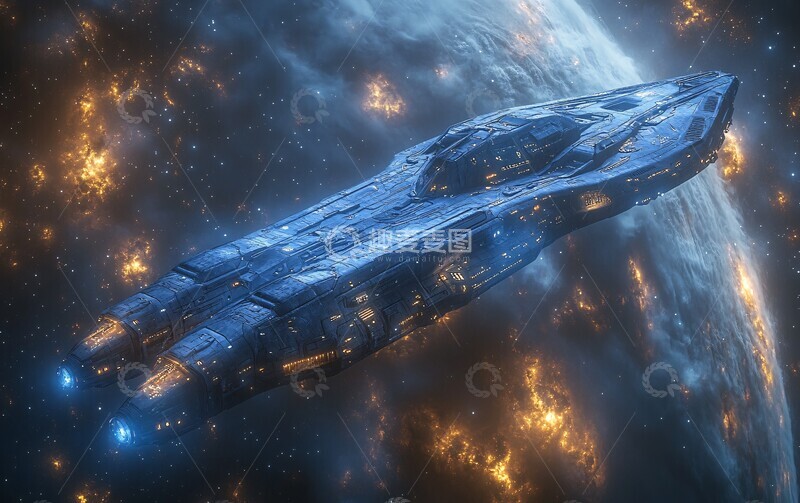 高清大图下载【趣麦麦图】蓝色星空飞船1