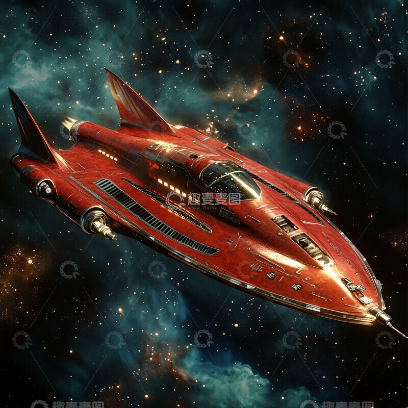 高清大图下载【趣麦麦图】红色飞船穿梭星际1