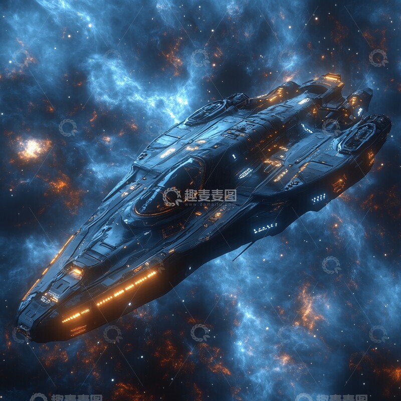 高清大图下载【趣麦麦图】黑色蓝色金属飞船