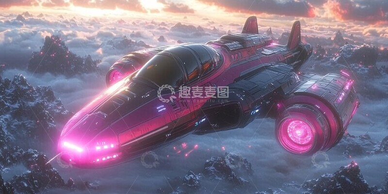 高清大图下载【趣麦麦图】紫色飞船太空视图1