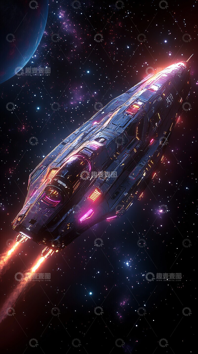 高清大图下载【趣麦麦图】蓝色紫色飞船设计1