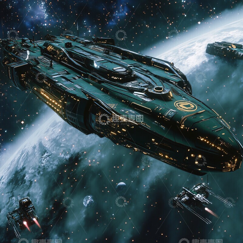 高清大图下载【趣麦麦图】绿色蓝色太空船