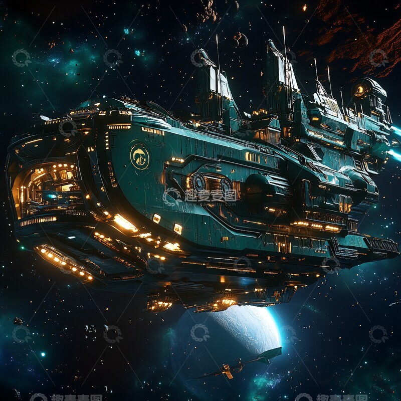 高清大图下载【趣麦麦图】绿色蓝色太空船3