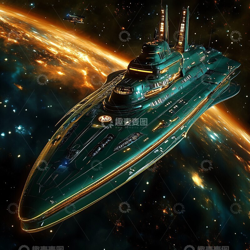 高清大图下载【趣麦麦图】绿色蓝色太空船1