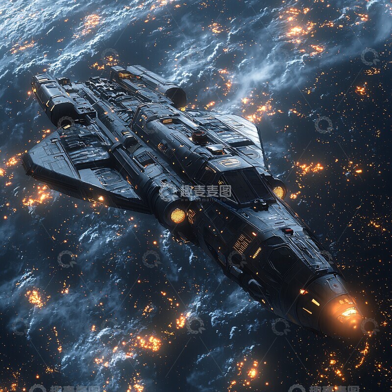 高清大图下载【趣麦麦图】-深空飞船灯光效果1