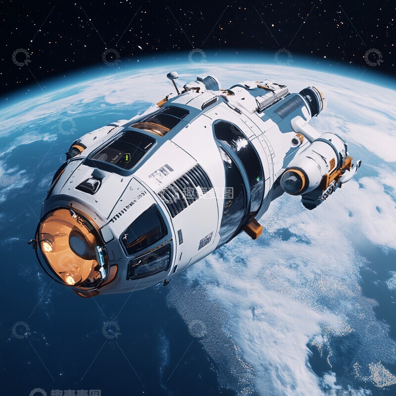 高清大图下载【趣麦麦图】蓝色太空船悬浮