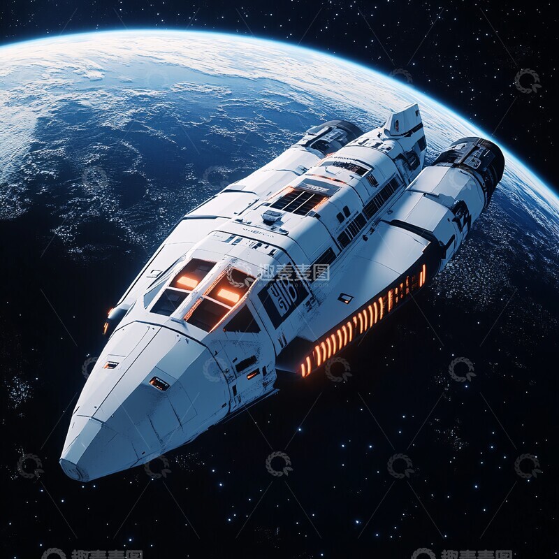 高清大图下载【趣麦麦图】蓝色太空船悬浮1