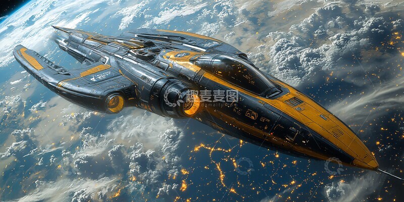 高清大图下载【趣麦麦图】金蓝飞船入大气