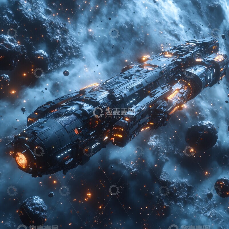 高清大图下载【趣麦麦图】货运飞船穿越陨石带1