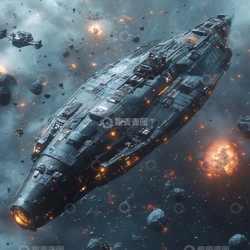 高清大图下载【趣麦麦图】货运飞船穿越陨石带2