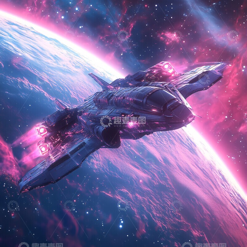 高清大图下载【趣麦麦图】太空飞船与行星1