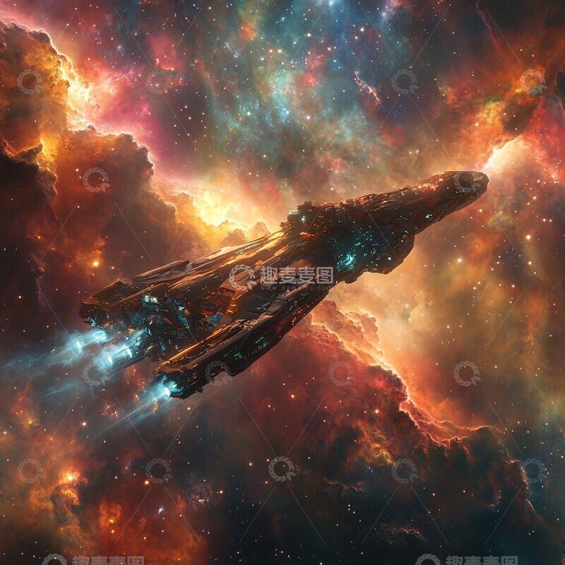 高清大图下载【趣麦麦图】太空船穿越星云