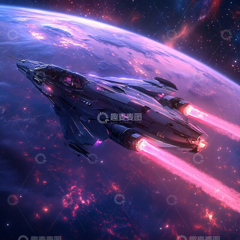 高清大图下载【趣麦麦图】太空飞船与行星