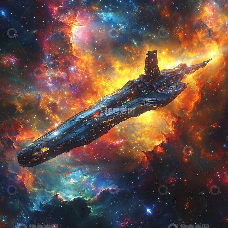高清大图下载【趣麦麦图】太空船穿越星云1