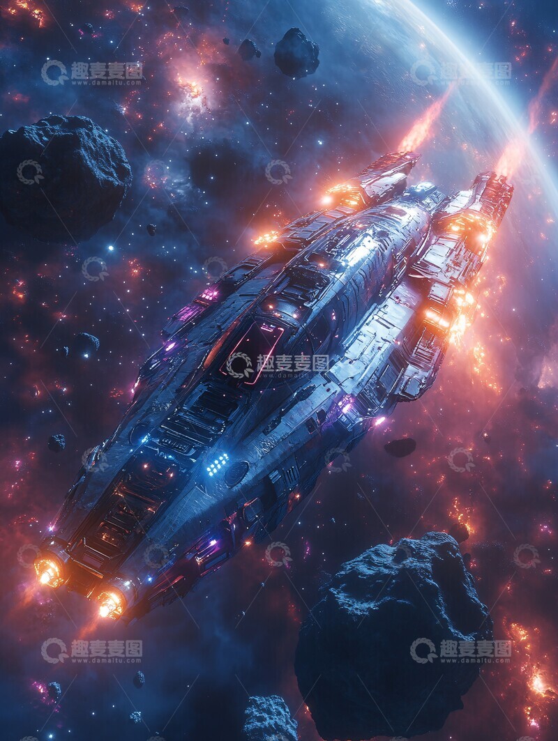 高清大图下载【趣麦麦图】太空舰队穿越陨石带