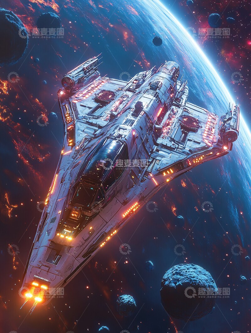 高清大图下载【趣麦麦图】太空舰队穿越陨石带2