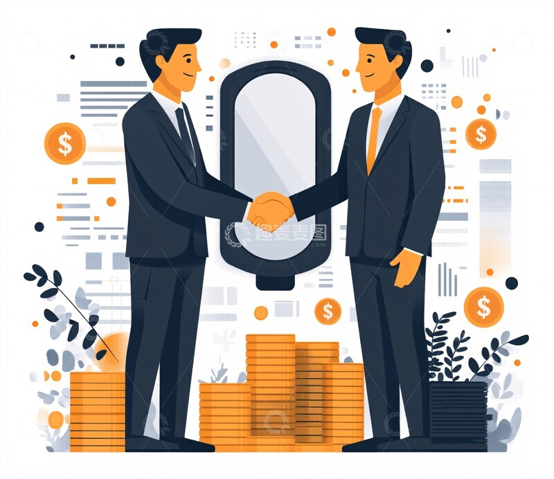 高清大图下载【趣麦麦图】商人握手镜前