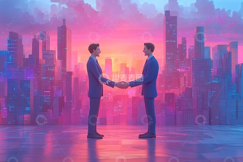 高清大图下载【趣麦麦图】两人握手商业背景
