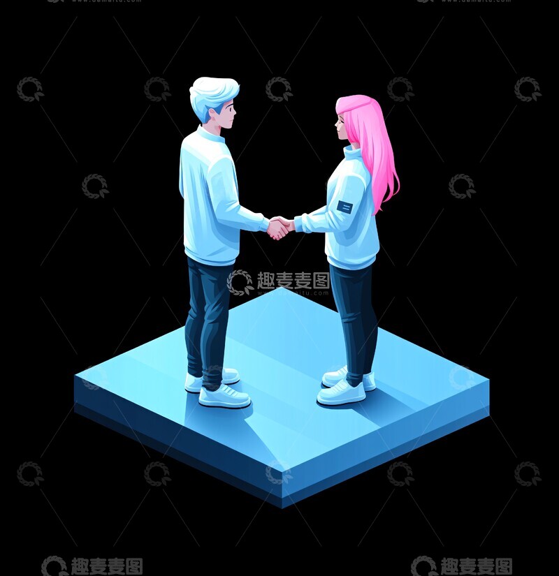 高清大图下载【趣麦麦图】两人握手两人握手办公室