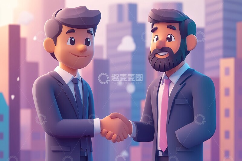 高清大图下载【趣麦麦图】两人握手商业背景1