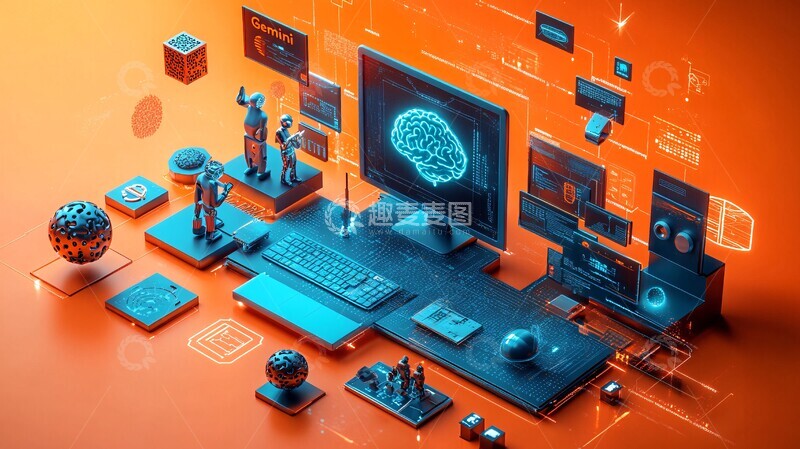 高清大图下载【趣麦麦图】双子机器人与智能符号