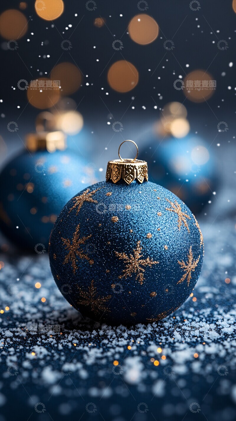 高清大图下载【趣麦麦图】圣诞玻璃球与雪1
