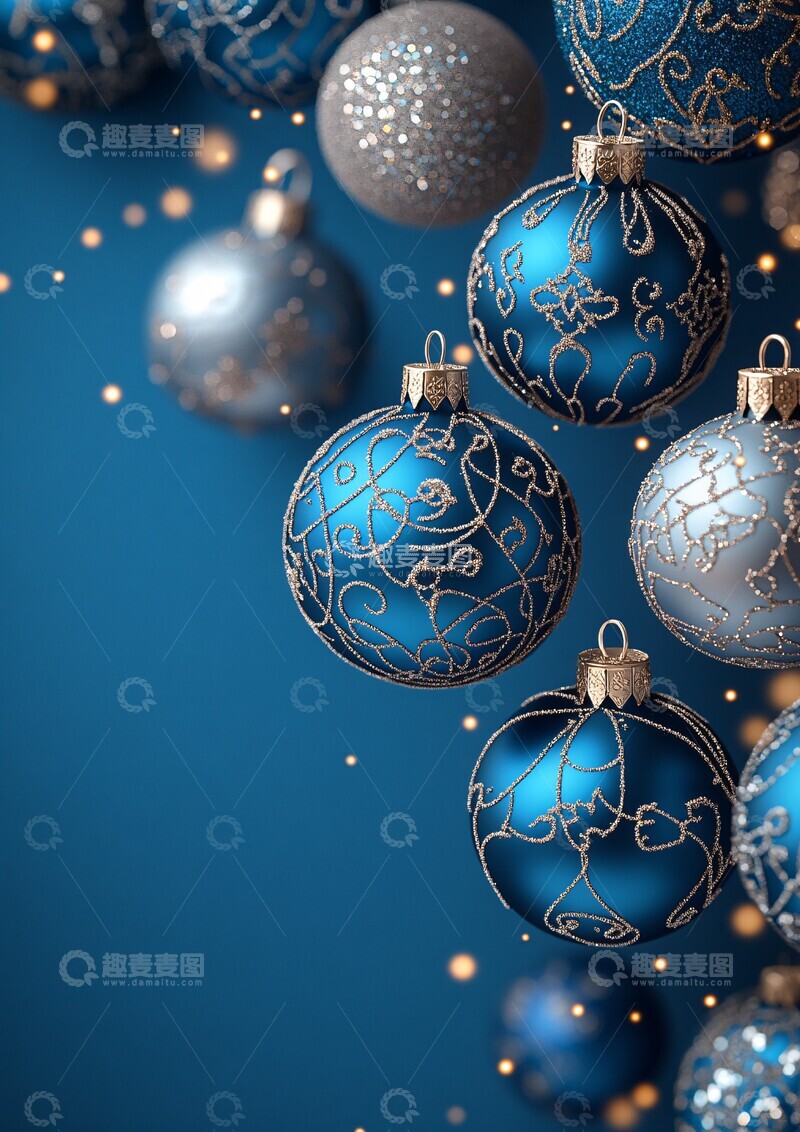 高清大图下载【趣麦麦图】银蓝圣诞挂饰背景2