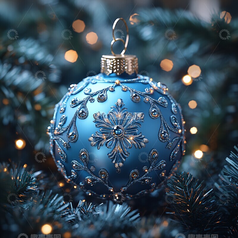 高清大图下载【趣麦麦图】蓝色雪花球圣诞背景2