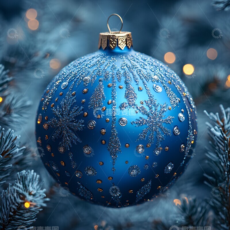 高清大图下载【趣麦麦图】蓝色雪花球圣诞背景