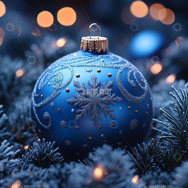 高清大图下载【趣麦麦图】蓝色雪花球圣诞背景1