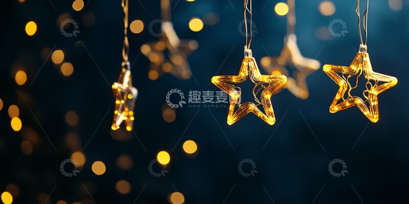 高清大图下载【趣麦麦图】金色星灯悬挂背景2