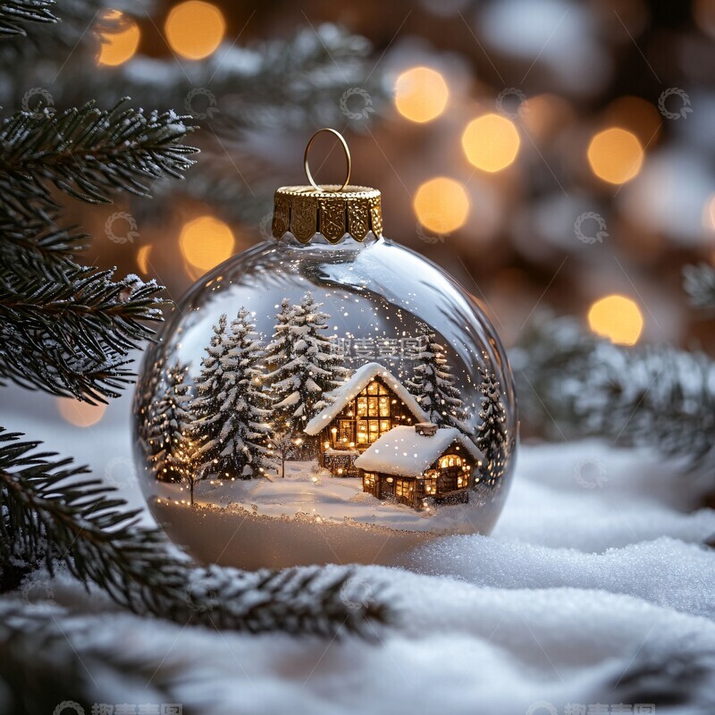 高清大图下载【趣麦麦图】圣诞球中的雪景