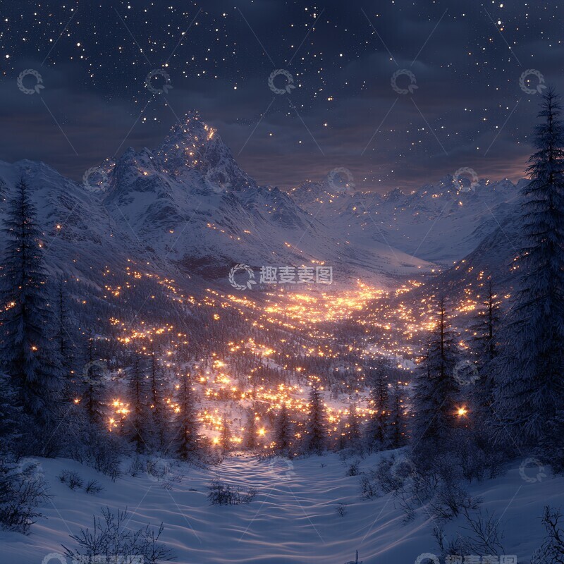 高清大图下载【趣麦麦图】雪夜光影天空灯光细节1