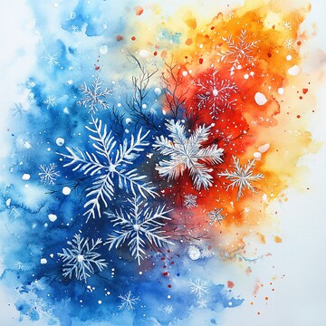 雪花与雪景雪花雪景水彩