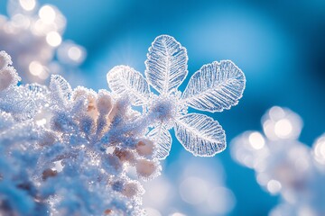 雪片冰晶蓝天背景