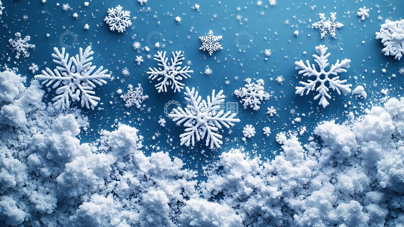 高清大图下载【趣麦麦图】白色雪花蓝色背景1