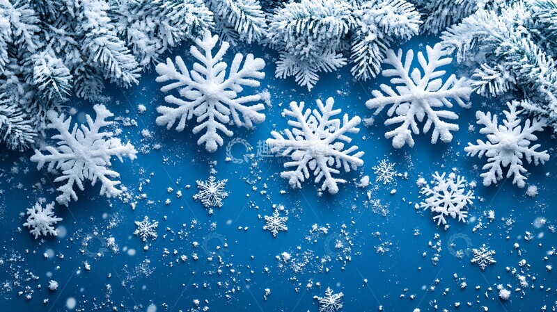 高清大图下载【趣麦麦图】白色雪花蓝色背景3