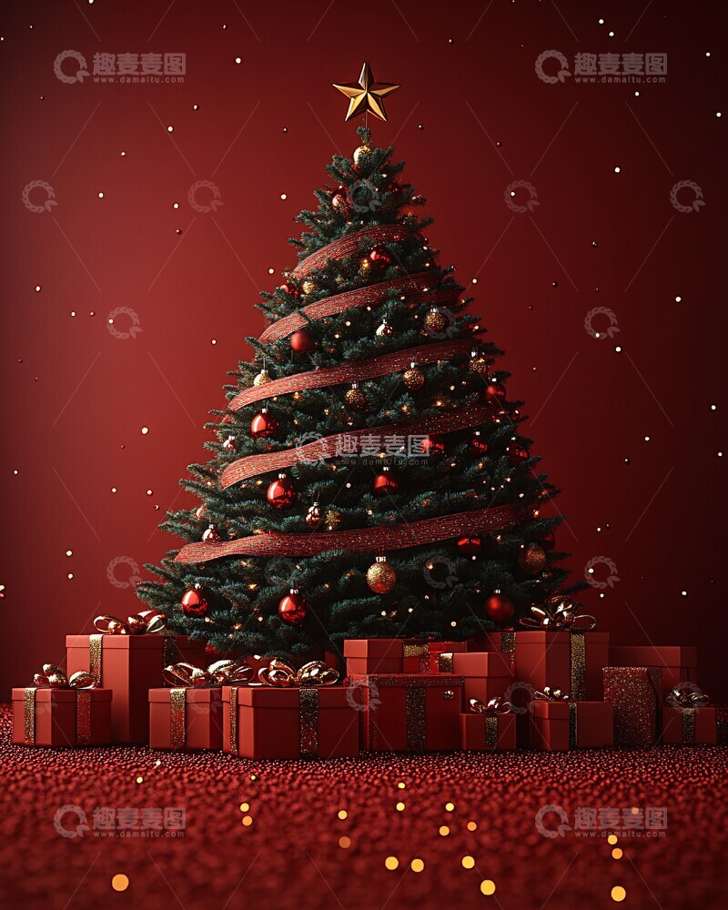 高清大图下载【趣麦麦图】圣诞树礼物背景1