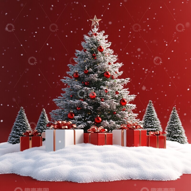 高清大图下载【趣麦麦图】圣诞树礼盒雪地2