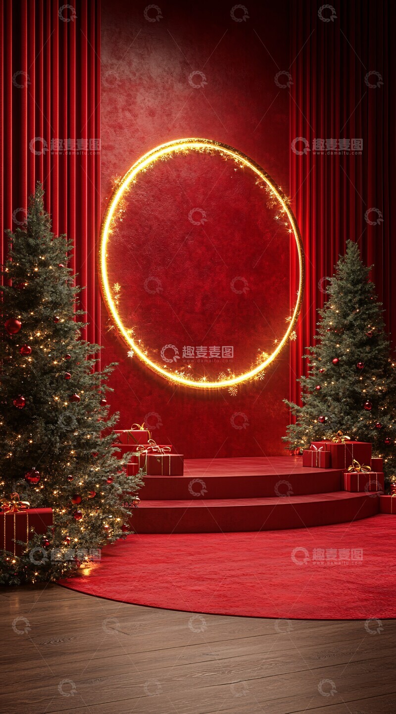高清大图下载【趣麦麦图】红色舞台圣诞场景1